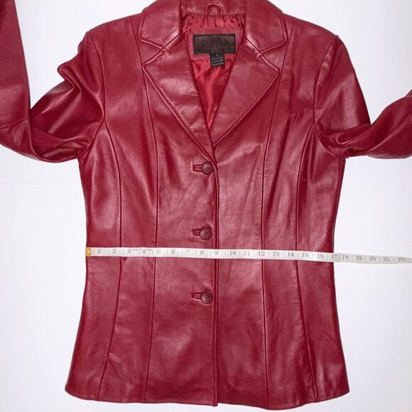 Siena Vintage 90's Red Leather Blazer Button Front Collared Lined Jacket Retro 4 - Picture 8 of 16